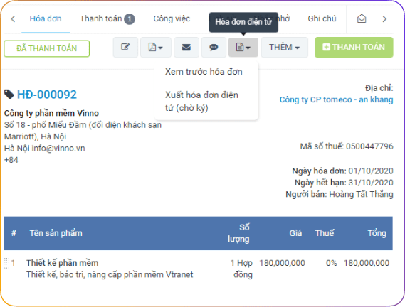 Tích hợp hóa đơn điện tử