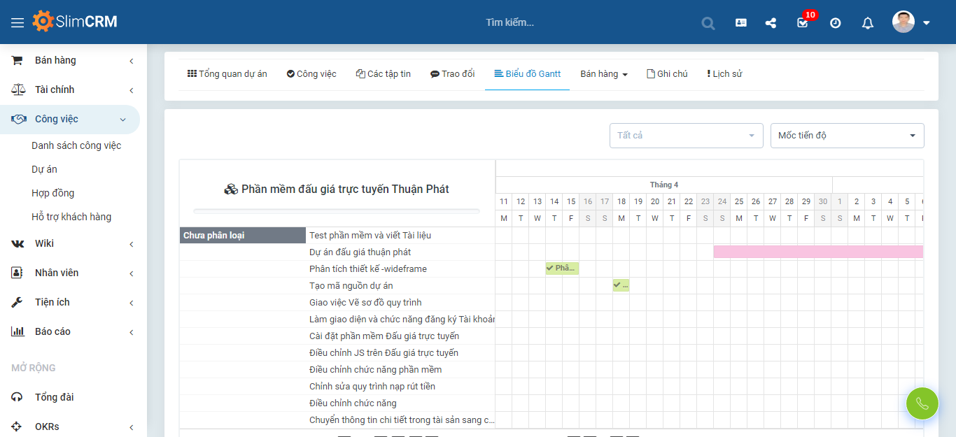 SlimCRM quản lý dự án PMI